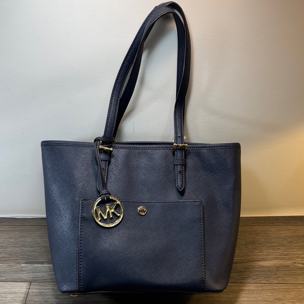 Michael Kors navy Blue Tote with Gold Accents